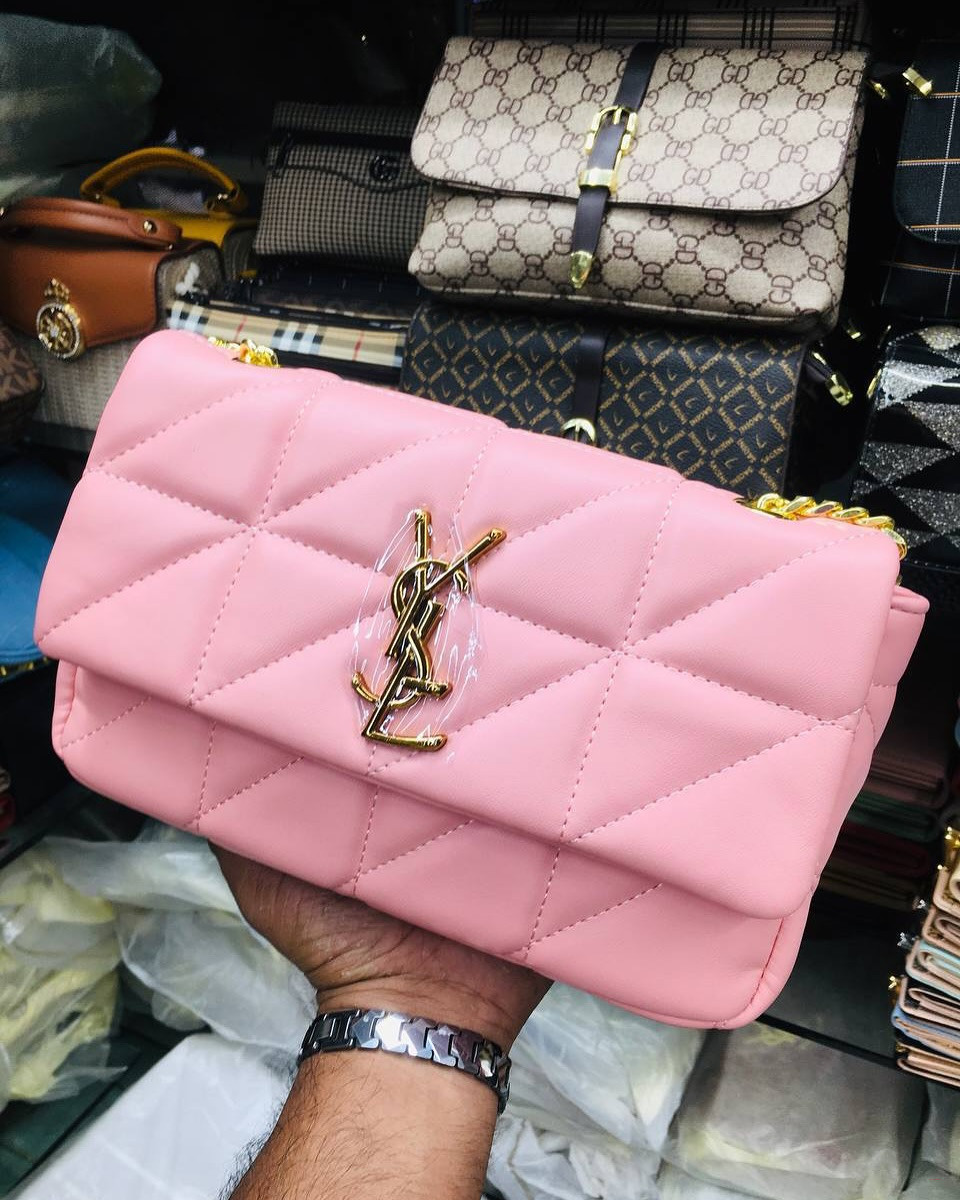 Luxury Pink Style Puffy Quilted Chain Shoulder Bag for Women